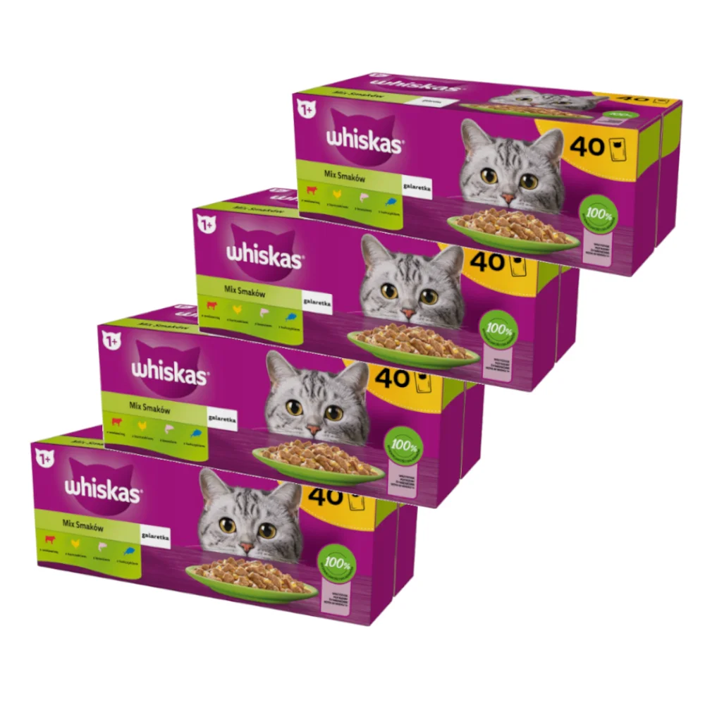 WHISKAS mokra karma dla kota mix smaków w galaretce saszetki 160x85 g z Polski za $45.42 / ~169zł