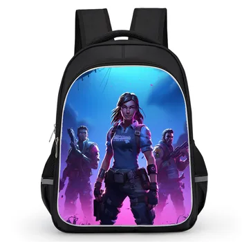 16 Inch Fortnite Cartoon Backpack Unisex for Boys Girls with Dual Zippers Large capacity lightweight student backpack 1