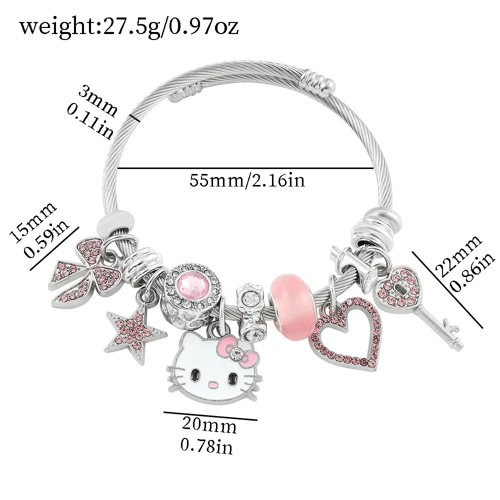Cartoon anime Hello Kitty ladies bracelet beaded open pendant bracelet jewelry suitable for gifts for girls 3