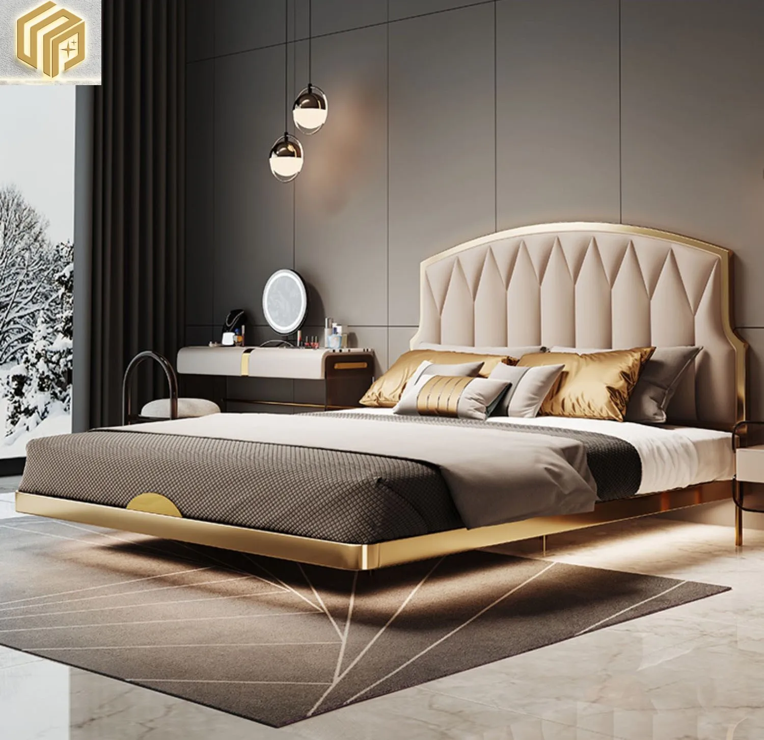 

Luxury Hotel Suspension Bed Modern Simple Bedroom Genuine Leather Home Master Bedroom Wedding Room Small House Type Flat bed