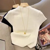 2026 Basic Turtleneck Solid Thin Summer Pullover Women Female Knitted Sweater Slim Short Sleeve Bodycon Sweater - Image 6