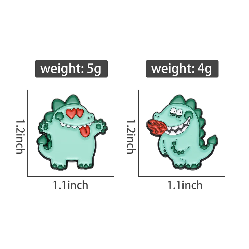 2 teile/satz Emaille Pins benutzer definierte Kinder Animation niedlichen Feuer grünen Dinosaurier Tier Broschen Revers Abzeichen Schmuck Geschenk für Freunde – Detail 5