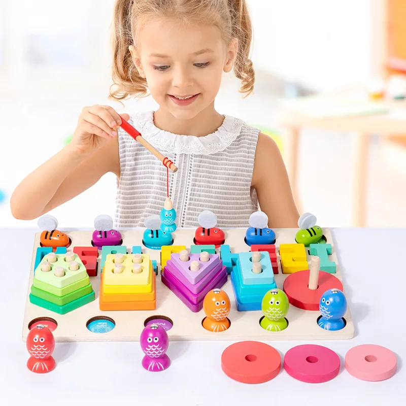 

3in1 Montessori Wood Toys for Kids Wooden Sorting Stacking Toys Baby Toddlers Educational Shape Color Sorter Preschool Kids Gift