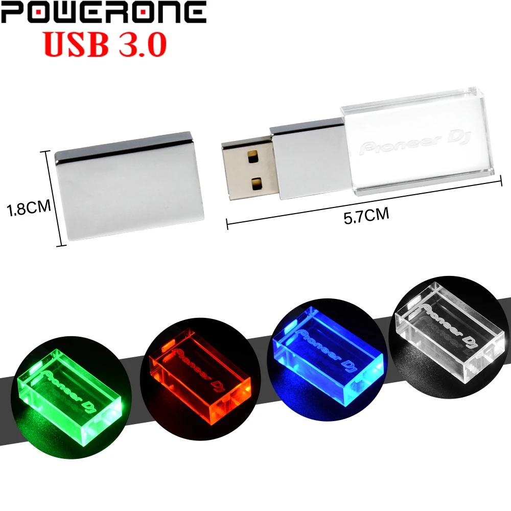 Usb 3.0 Colorido Led Light Flash Drive Alta Velocidade Pen Drive Usb Pioneer dj Itens de Logotipo Memory Stick 64gb 32gb 128gb