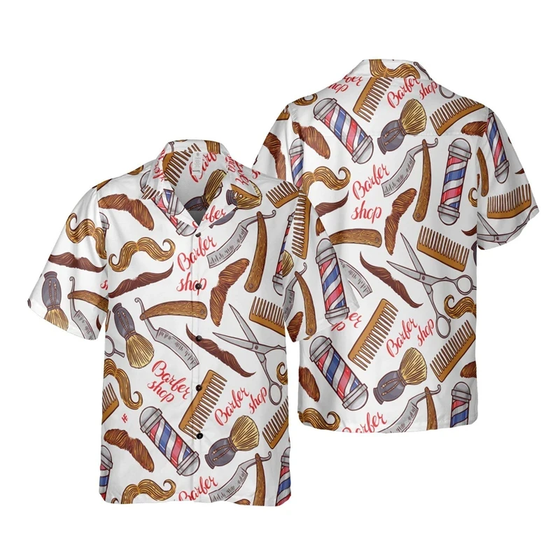 thumbnail image 1 of Herramienta de corte de cabello con múltiples elementos, impresión 3D para camisas de hombre, camisa de uniforme de manga corta de trabajo profesional de moda con botones para niño, 1 of 5