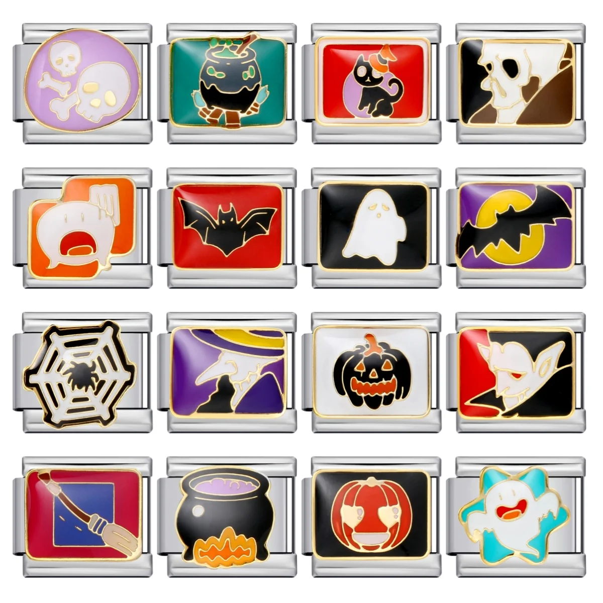 Mode Farbe Glasur Gothic Halloween Zauberin Mond Fledermaus Geist Italienische Charm Links Fit 9mm Edelstahl Herstellung DIY Schmuck – Detail 1