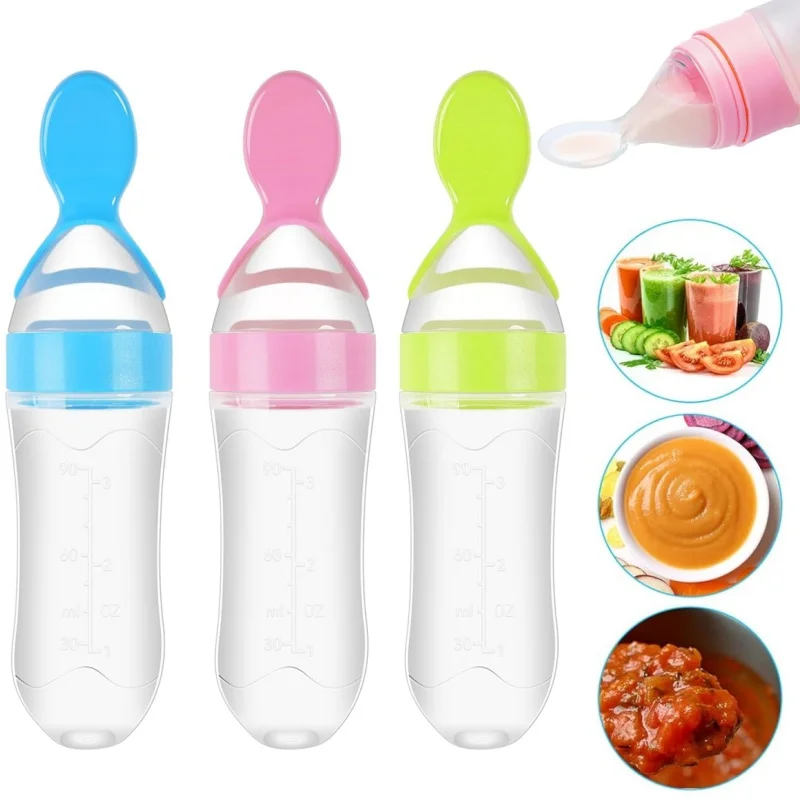 Squeezing Baby Feeding Bottle Silicone Newborn Baby Training Rice Spoon Infant Cereal Food Supplement Feeder Toddler Milk Bottle milk bottle feeding bottle baby feeding utensils