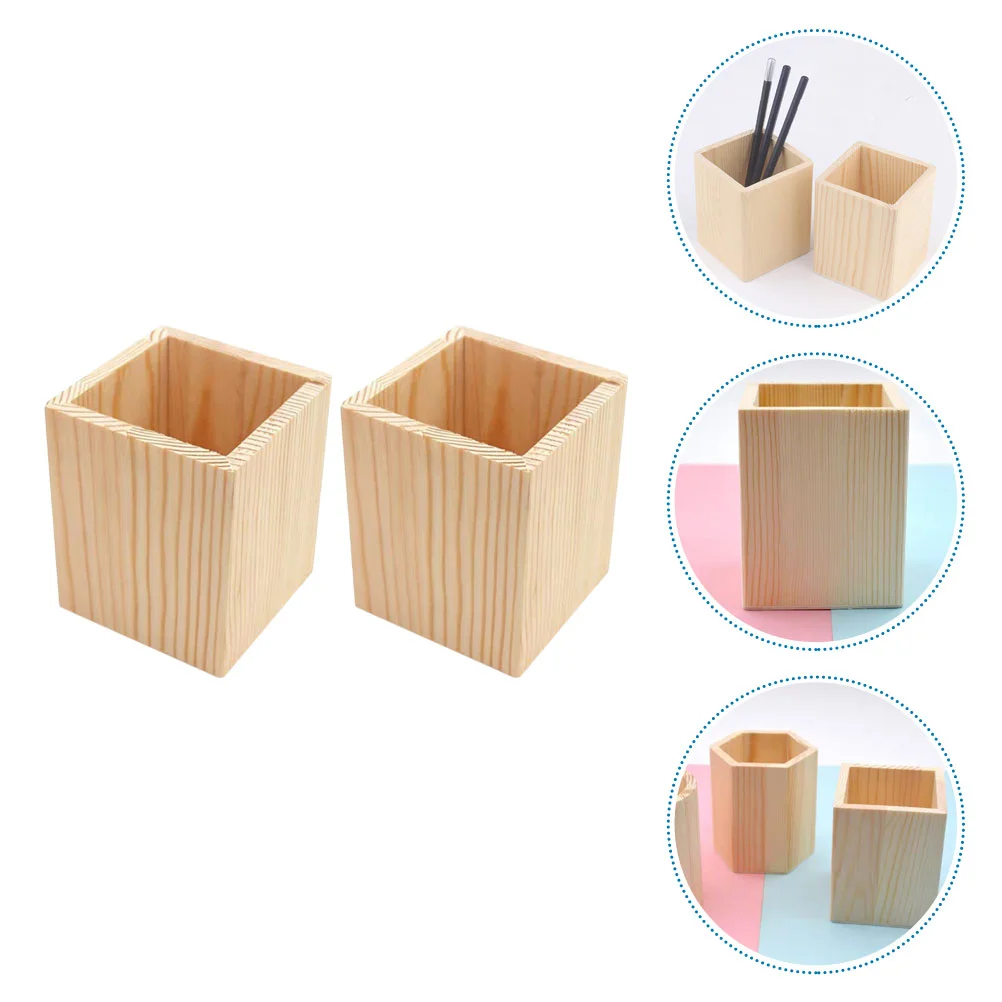 

2 Pcs Pine Pen Holder Desktop Pencil Organizer Toothbrush Round Stationery Organizers Wood