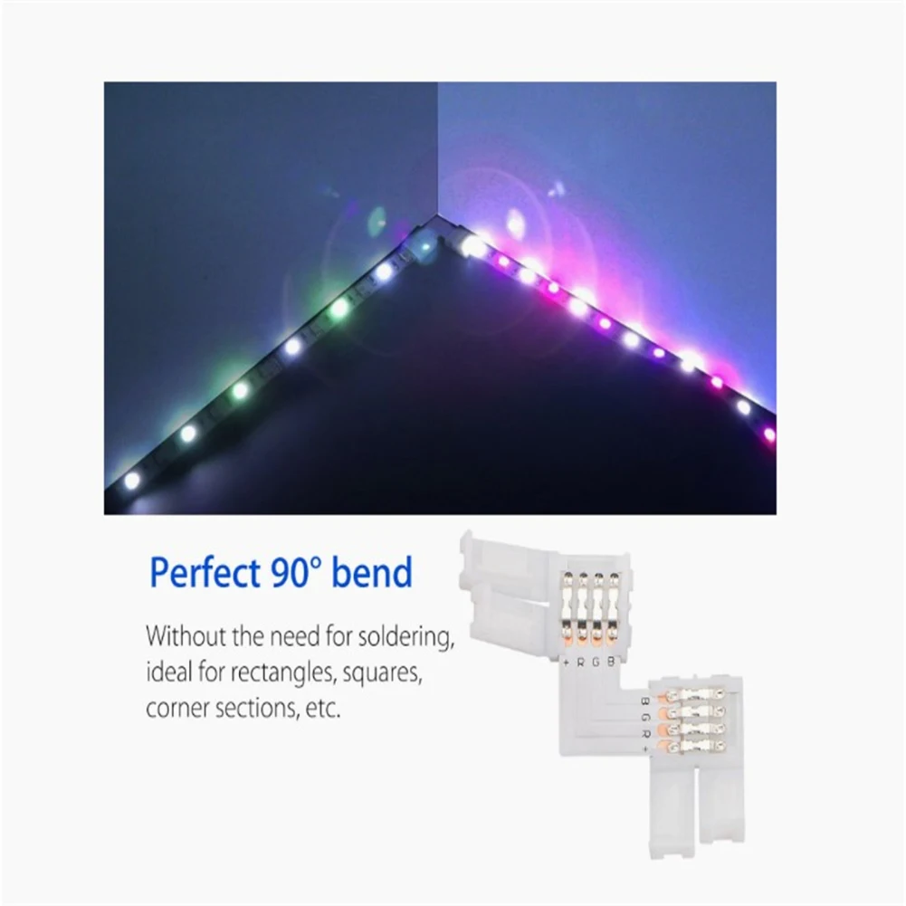 Led Strip Connector 10pcs 10mm 4 Pin 5050/3528 Rgb Led Strip Light Corner Connector L-shaped Design Pbt Fireproof Material Pcb Adapter