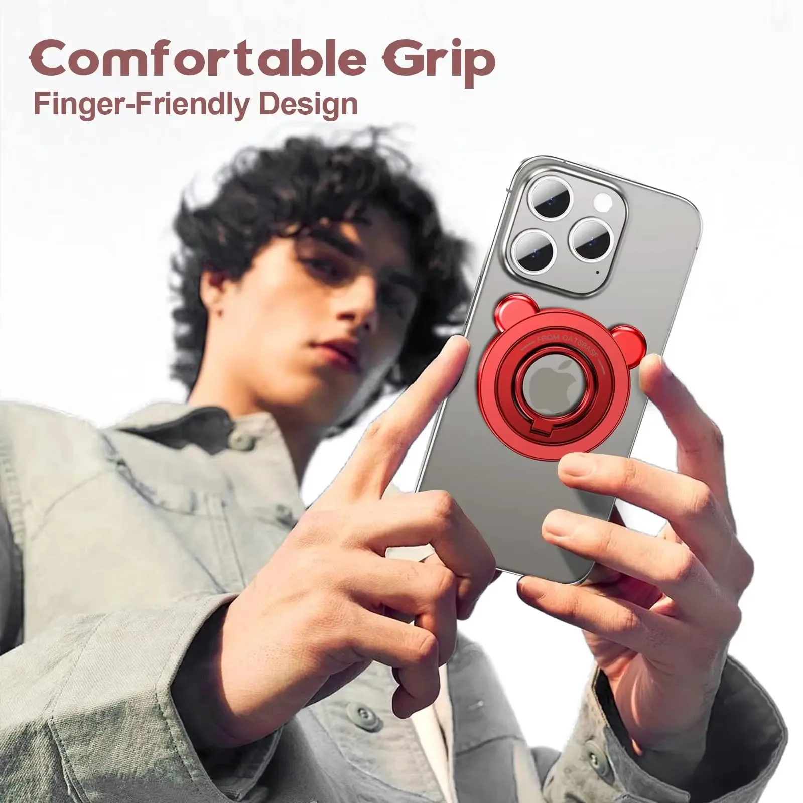 Eary Magnetic Phone Grip Holder Portable Finger Ring Stand With Magsafe 360° Rotation 90° Flip Kickstand for iPhone 16 Samsung