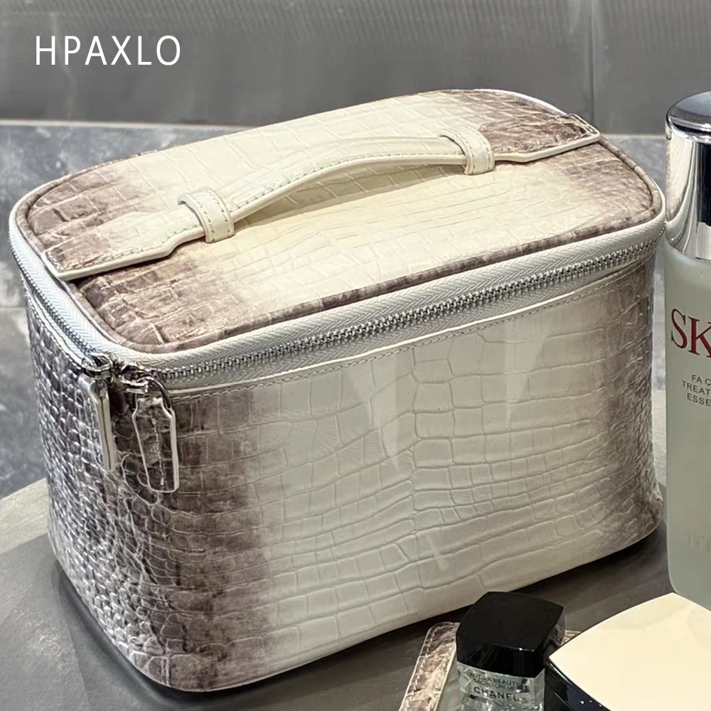 Luxury Embossed Crocodile Leather Makeup Bag Travel Toiletry Organizer Portable Cosmetic Pouch Women Storage Practical Durable 5
