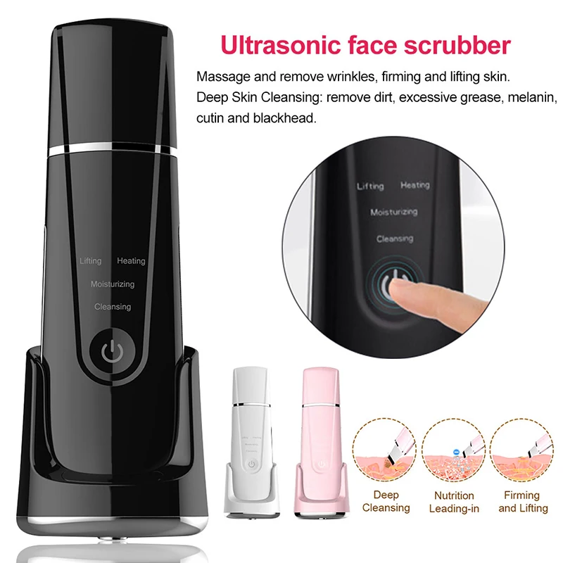 Ultrasonic Face Cleaner Skin Scrubber Wireless Charging Base Ultrasound Vibration Massager Face Peeling Clean Tone Lift