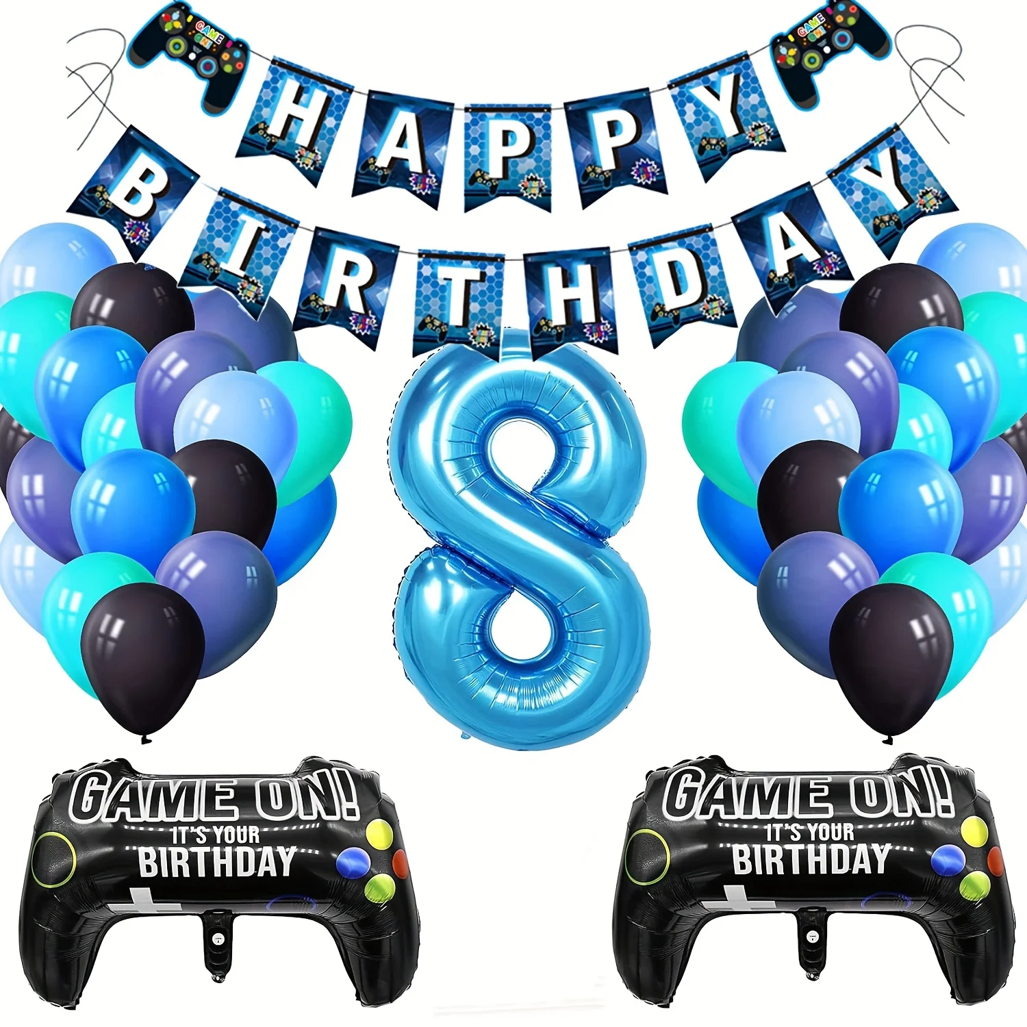 1set Gamepad Balloons Game on With Blue Digit Number Balloon Children's Birthday Party Decorations Game Theme Party Supplies - Image 4