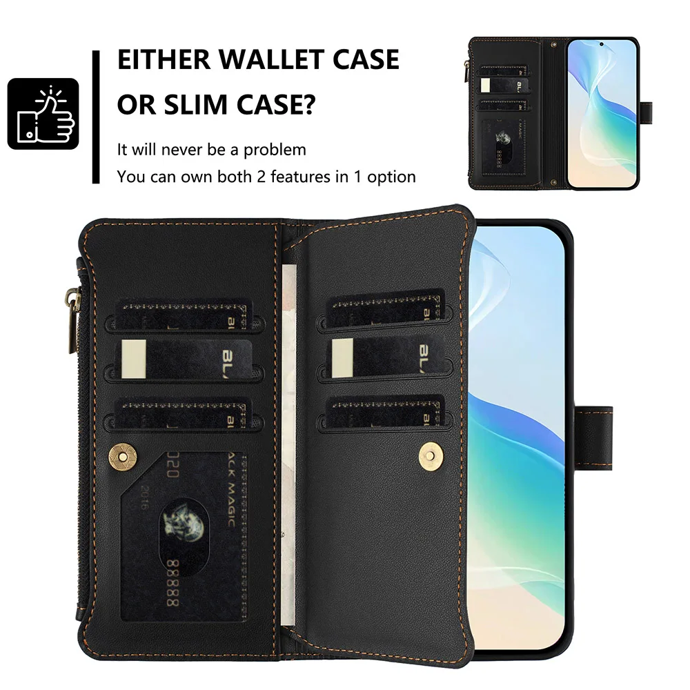 Leather Crossbody Card Wallet Phone Cover with Wrist Strap