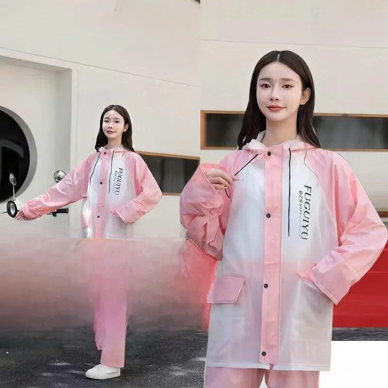 두꺼운 투피스 성인 레인코트 세트 여성용 전신 방수 야외 전기 자전거 라이딩 레인 팬츠 및 자켓 (사이클링용)