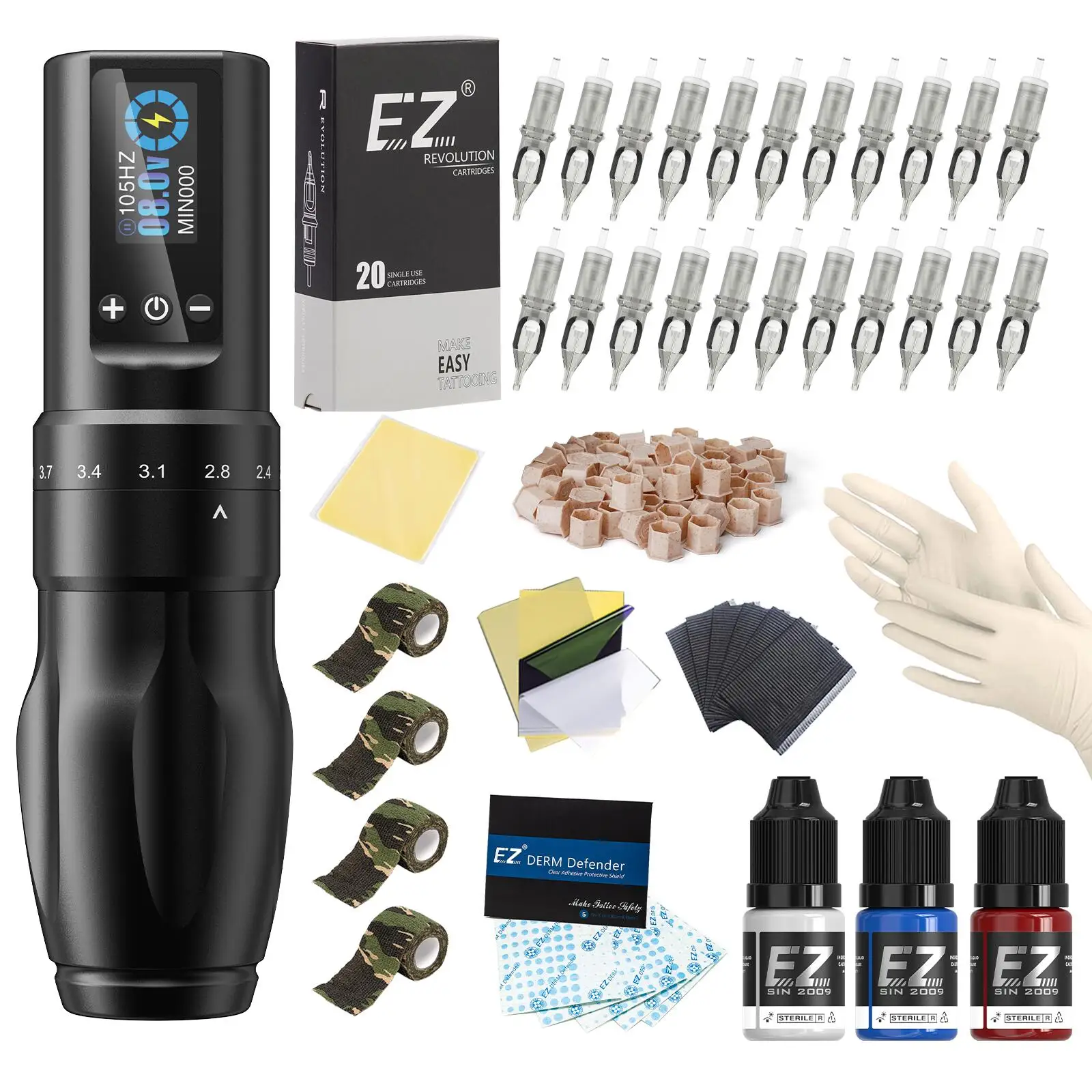 Tattoo Kits EZ Wireless Cartridge Tattoo Machine Pen 6 Adjustable Strokes Gun For Cartridge Needles