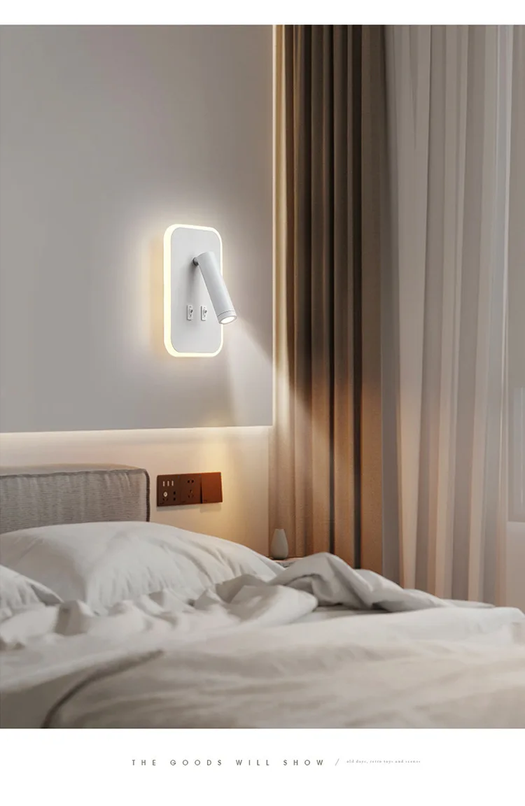 Description Picture 6 of item3W 8W Nordic Indoor Rotatable LED Reading Wall Lamp Corridor Wall Lamp Bedroom USB Charging Bed Wall Lamp Home Appliance