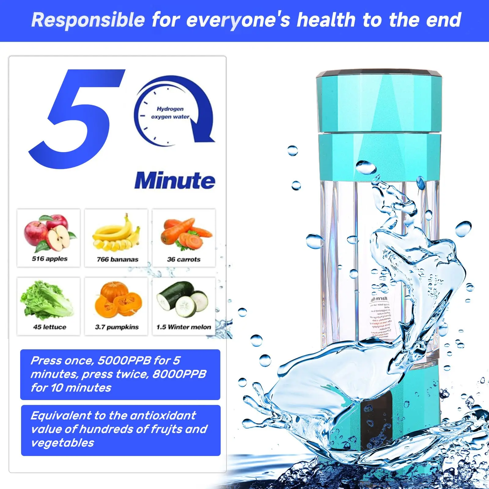Hydrogen Water Bottle 2024, 5000-8000 PPB Quick Electrolysis, Hydrogen Water Bottle Generator, Gift for Love 5
