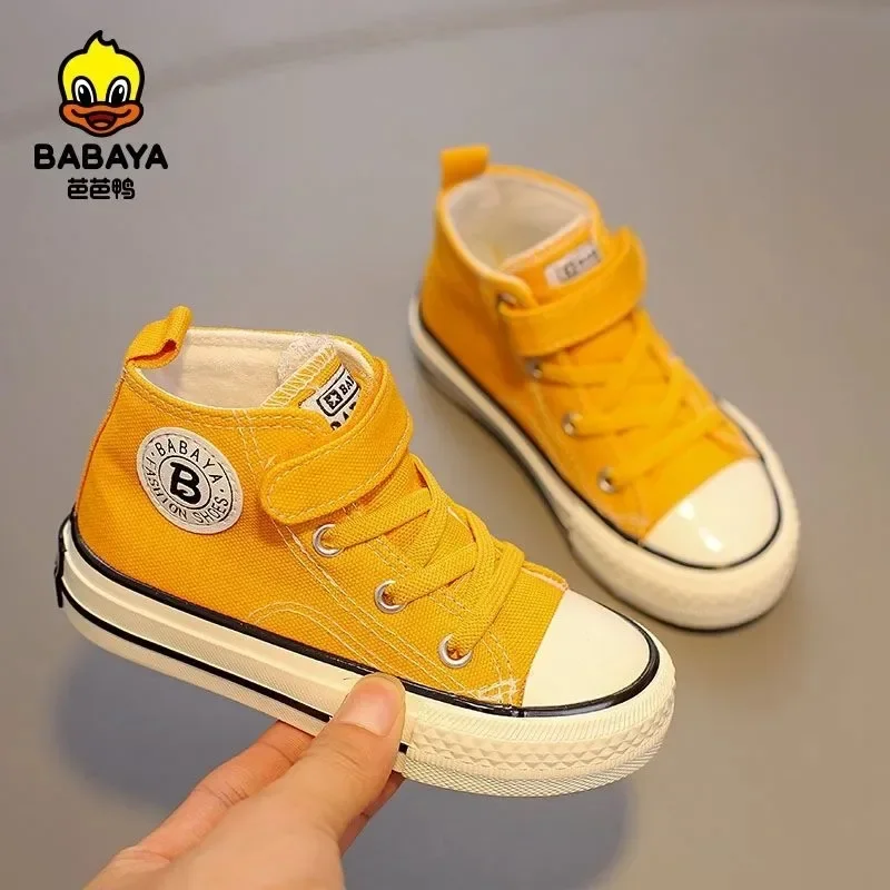 Babaya Children Canvas Shoes Boys Sneakers 2024 Spring New High-top Breathable Girls Shoes for Kids White Casual Shoes 2