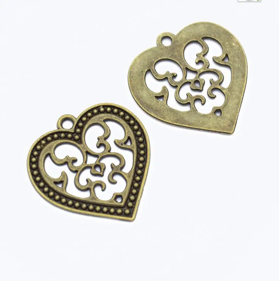 50pcs Charms Hollow Heart 27*26mm Antique Silver Color Pendants DIY Crafts Making Findings Handmade Tibetan Jewelry F0888