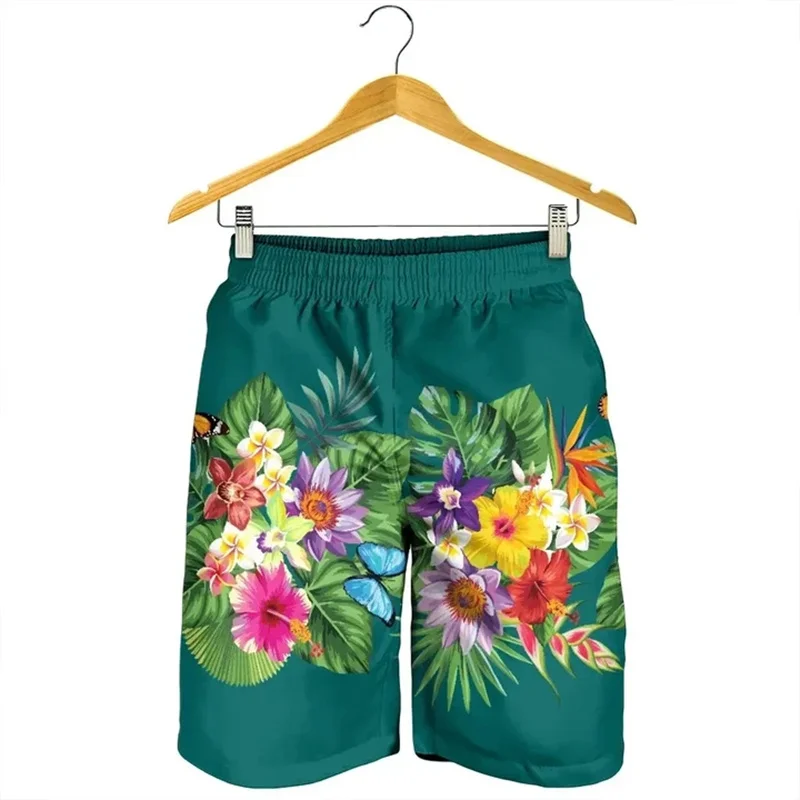 

3D Printed Hawaii Tropical Strelitzia Plumeria Hibiscus Polynesian Men's Beach Shorts Women Short Pants Floral Board Shorts