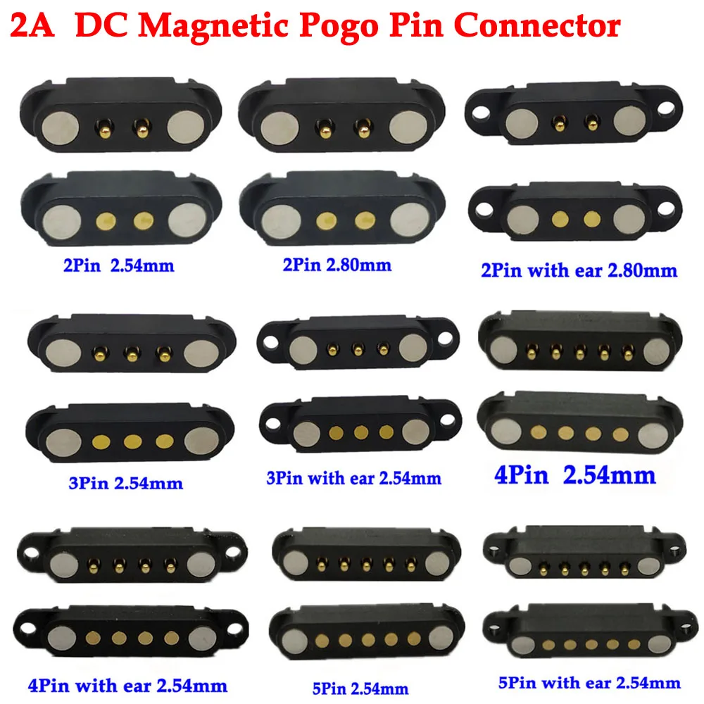 1-10sets 2A DC Magnetische Pogo Pin Stecker 2Pin 3Pin 4Pin 5Pin Pogopin Männlich Weiblich Gefederte DC Steckdose 2P 3P 4P 5P