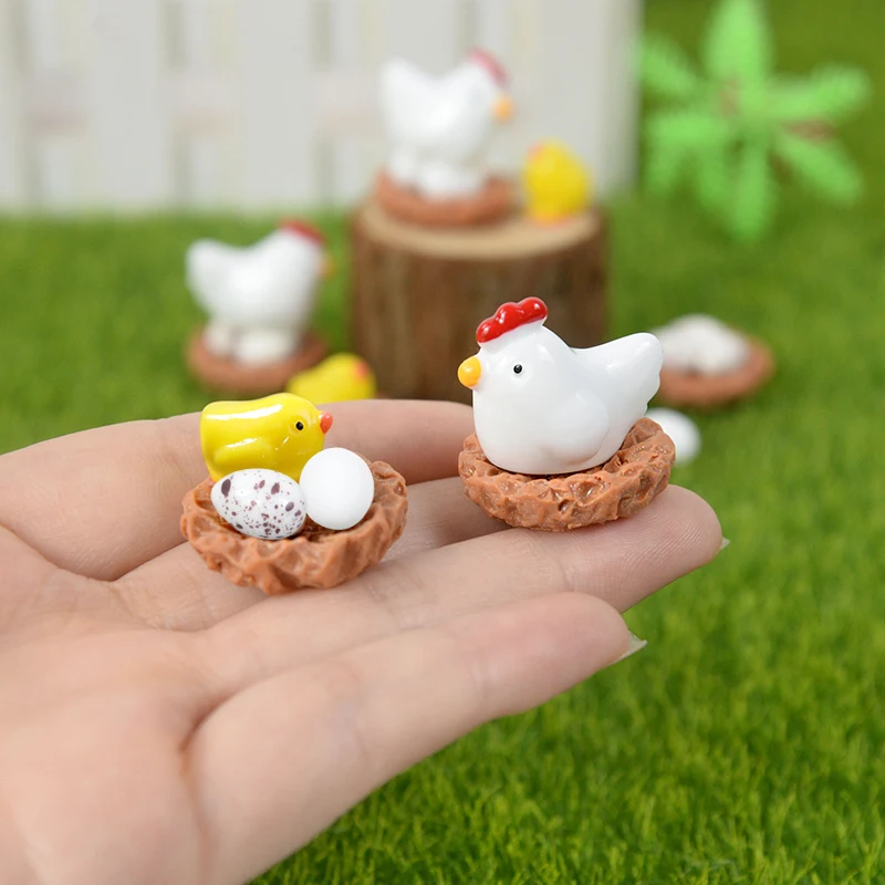 Figuritas de huevo de gallina y pollito, adornos en miniatura, artesanía de resina de jardín de hadas, accesorios de Micro paisaje, decoración de Pascua, 10 piezas