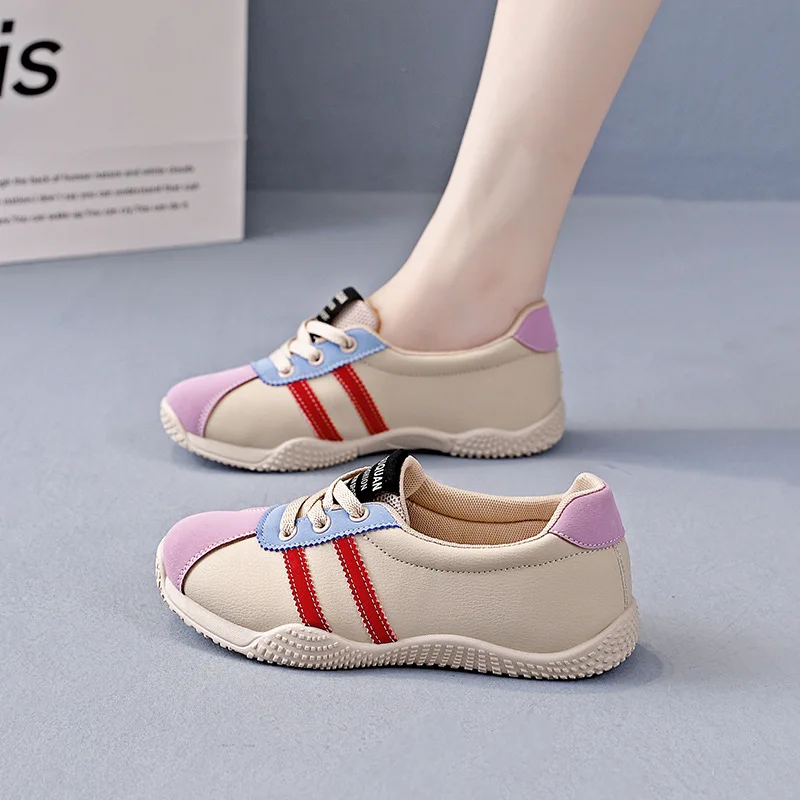 New Women Platform Sneakers Fashion Round Toe Casual Lace Up Sports Shoes Woman Non Slip Walking Shoes Ladies One-pedal Loafers 4