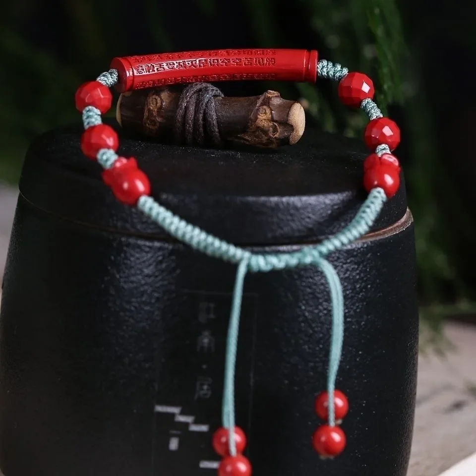 

Customized Natural Red Cinnabar Sutra Flower Beads Bracelet Jade Round Hand Weaving Jewellery Fashion Man Woman Luck Amulet New