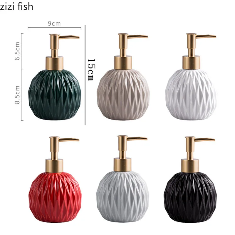 Rhombus Texture Ceramic Lotion Bottle Round Portable Soap Dispenser Shampoo Bottle Hand Sanitizer Jar Bathroom Bath Supplies