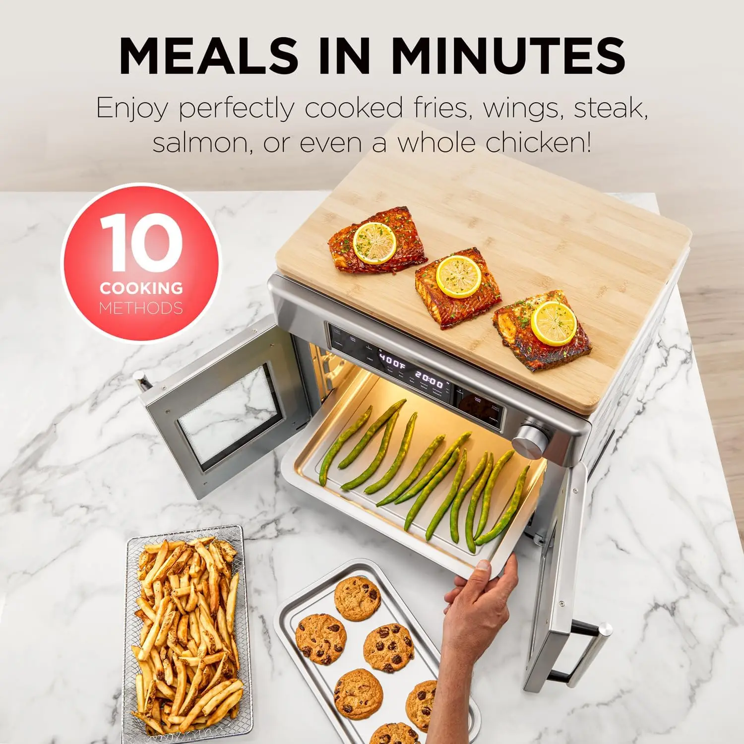 Dual Zone Air Fryer French Door Oven - 32 Qt Convection Toaster Combo - 10-in-1 Multifunction Up to 450° - 1800W 6