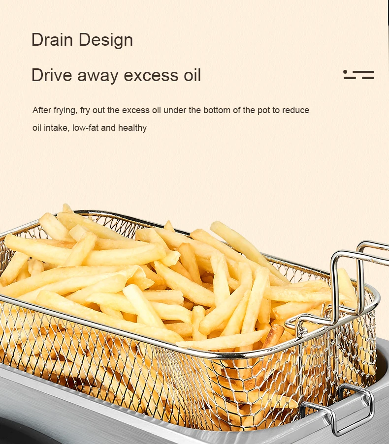 DMWD 2.5L Electric Oil Fryer Stainless Steel Commercial Household Fried Chips Frying Pot Oven Pan French Fries Grill Machine 4