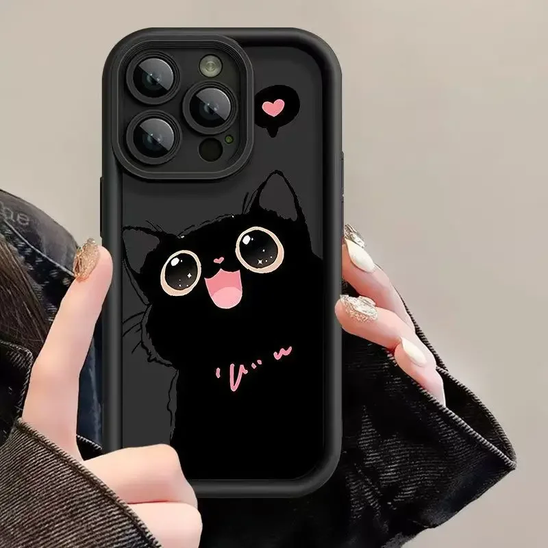 Silicone Phone Case - Cute Cat Love Design, Shockproof Protection
