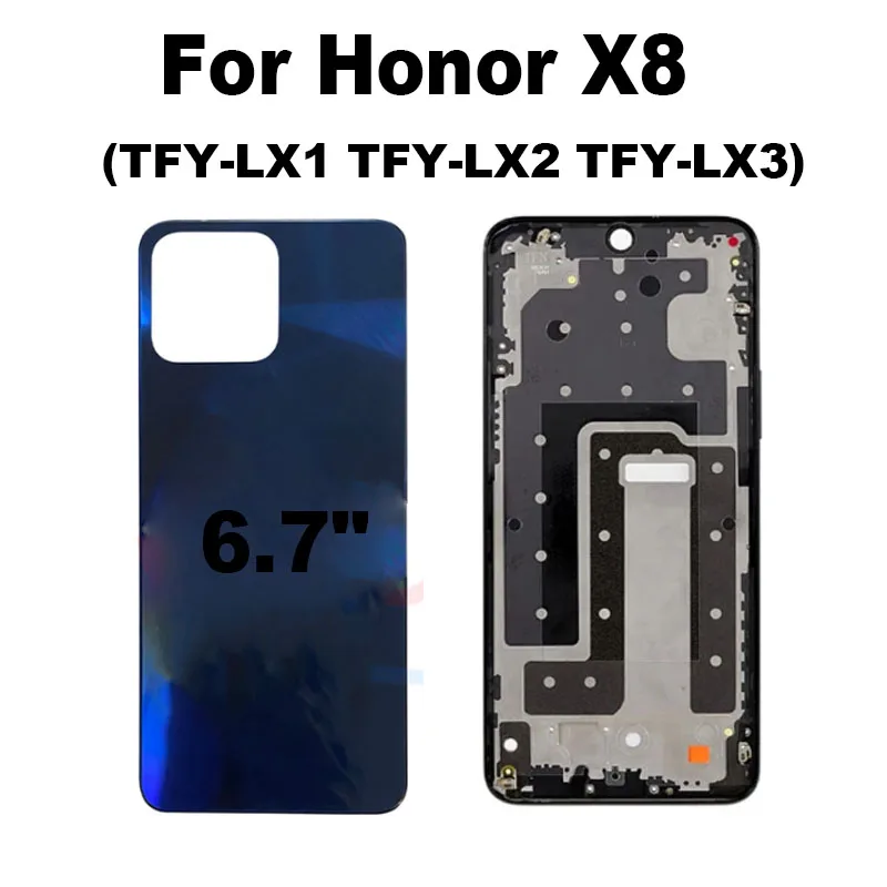 

6.7" For Honor X8 4G Full Housing Middle Frame Front Bezel Mid Plate Battery Cover Back Panel Rear Door Case TFY-LX1,LX2,LX3