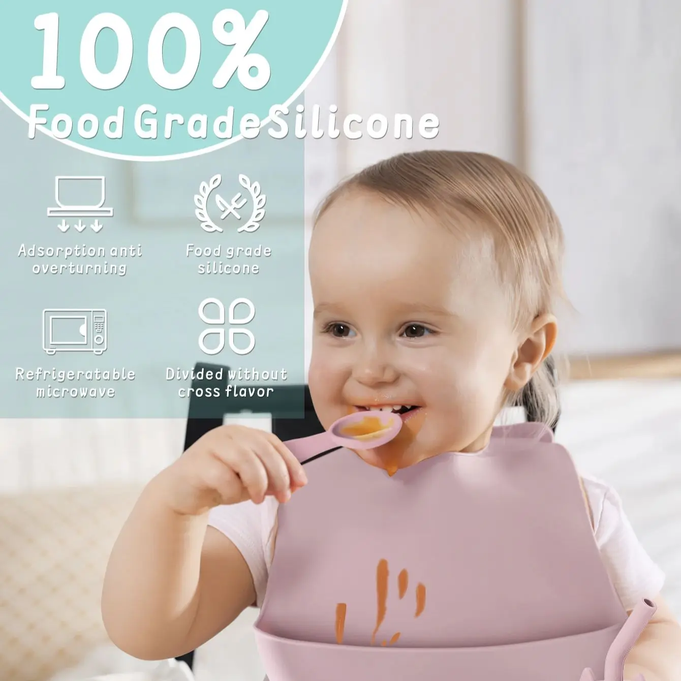4pcs Baby Silicone Meal Bowl Bib Fork Spoon Set Baby Feeding Tray Bowl Set Bisphenol BPA Free Gift for boy girl Gifts 4