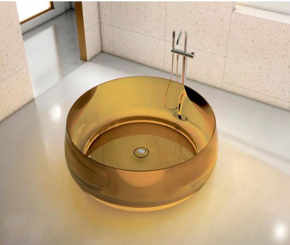 1400x1400x540mm New Design Resin Freestanding Bathtub Online Celebrity Colored Transparent Tub RS1055A 2