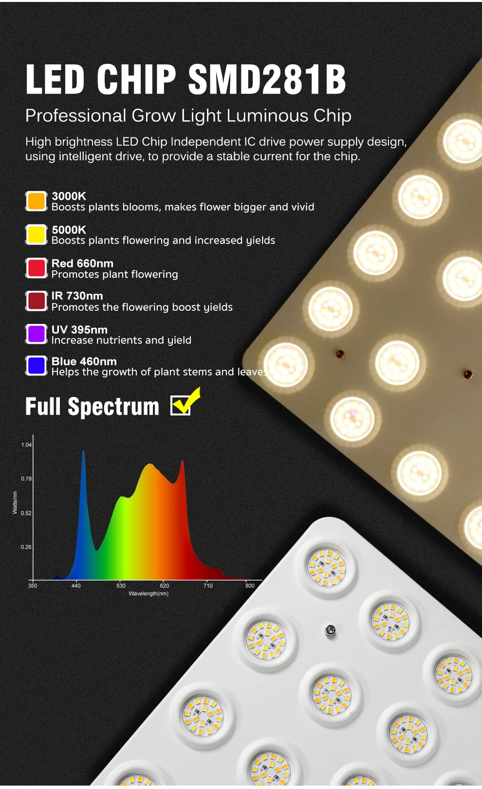 LED-Wachstumslampe Vollspektrum 100-277V 100W 200W Dimmbar SMD281b Phytolampe für Hydrokultur-Pflanzen Zelt Gewächshaus Gemüse Blumen – Detail 2