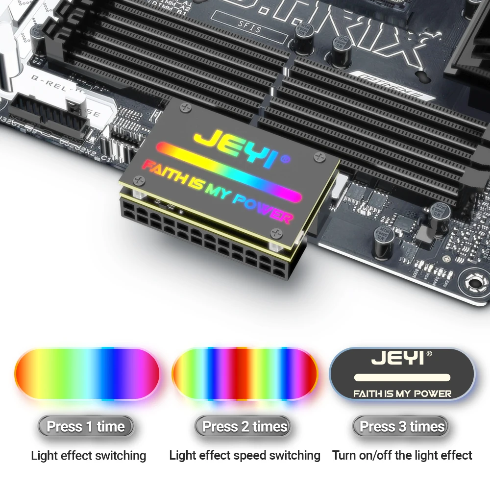 Jeyi-atx Motherboard Power Adapter para Desktops pc Supply 24pin 90 ° Rgb 18 Modos de Luz Fêmea para 24pin Masculino - Imagem 5