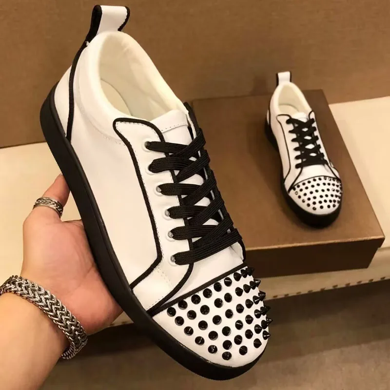 

italian brand designer rivets shoes for men fashion personality studded shoe white genuine leather sneakers punk rock footwear