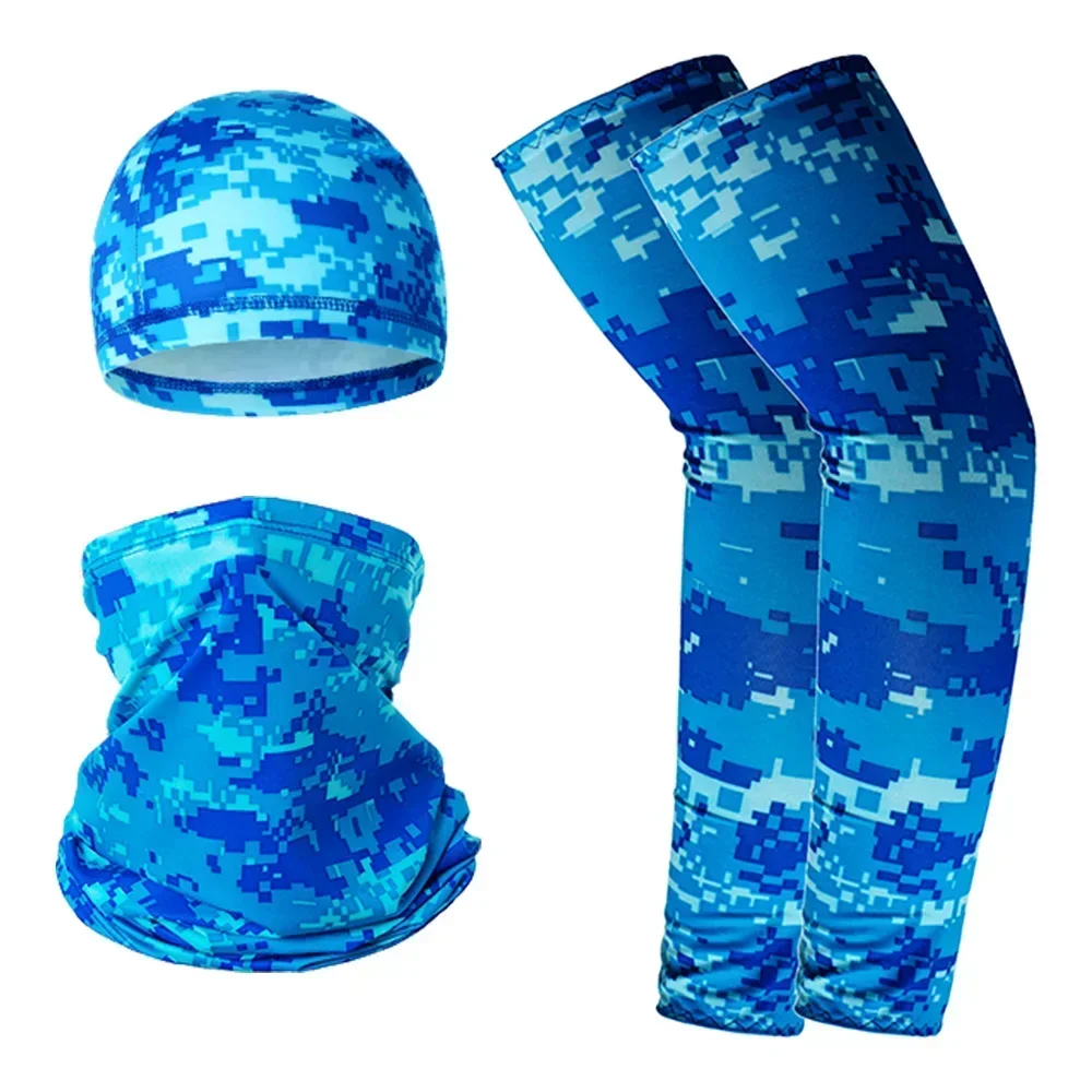 Summer Sun Protection Headband Cycling Cap Helmet Hat Outdoor Sports Unisex Arm Sleeves Set Breathable Sweat-absorbent