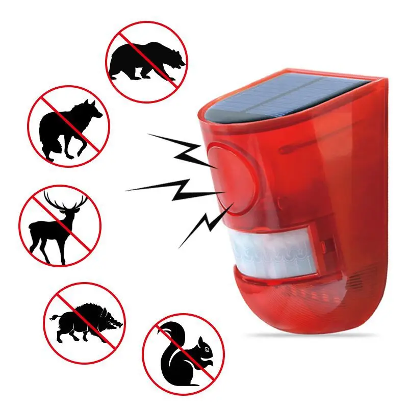 

Solar Powered Wireless Motion Sensor Solar Siren Alarm Lamp Outdoor Siren Dog Barking Farm Wild Boar Repellent Alarm Detector