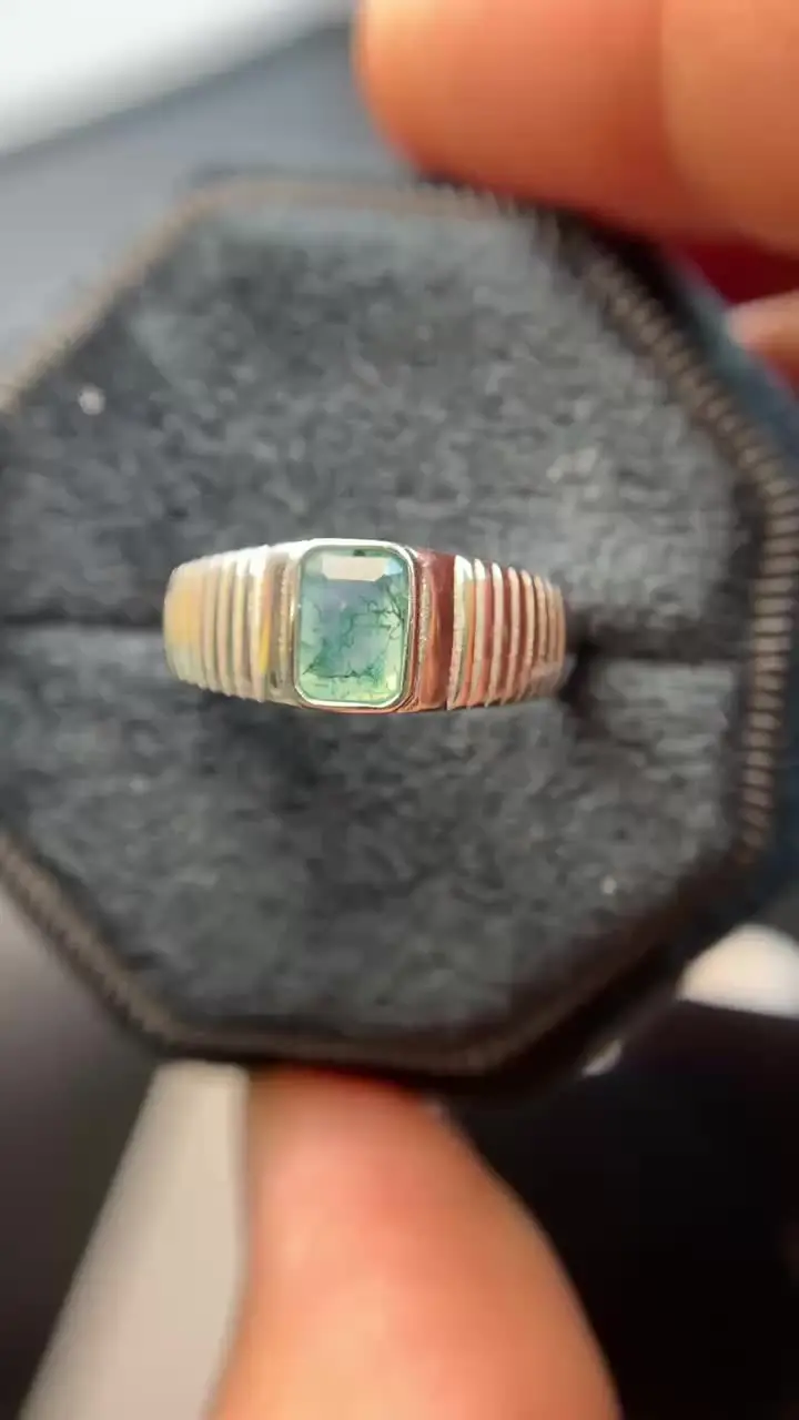YULEM Natural 4*6mm Moss Agate 925 Sterling Silver Rings for