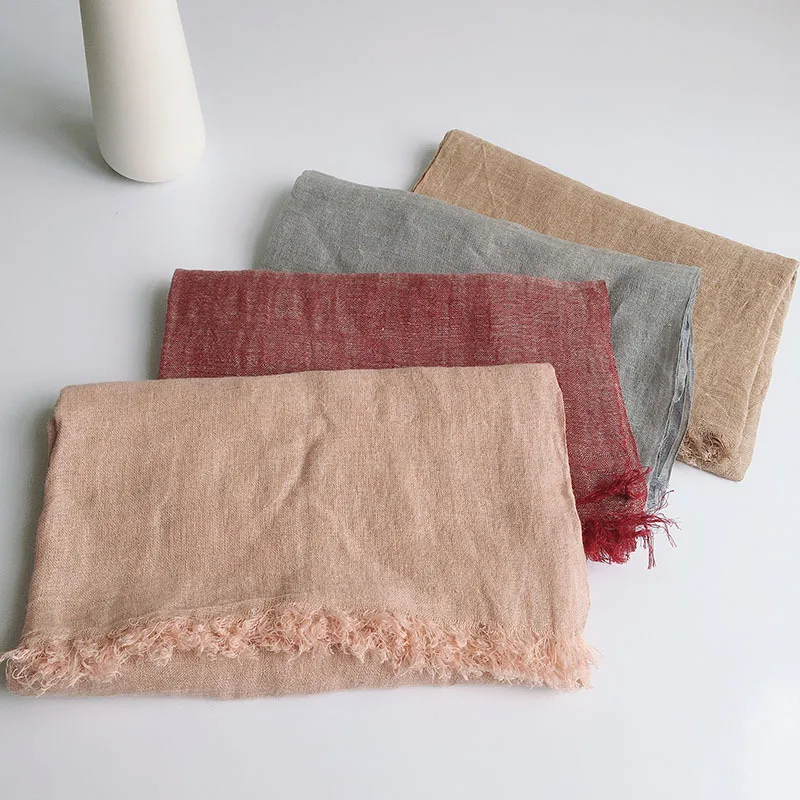 Linen Scarfs For Ladies Solid Color Muslim Hijab Women's Headscarf hijab turbans for women