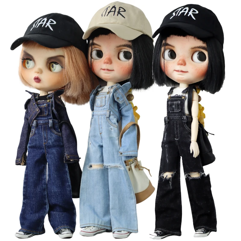For Blythe Doll Jeans Coat for Ob24 Ob22 Azone Dolls Clothes Denim Jacket