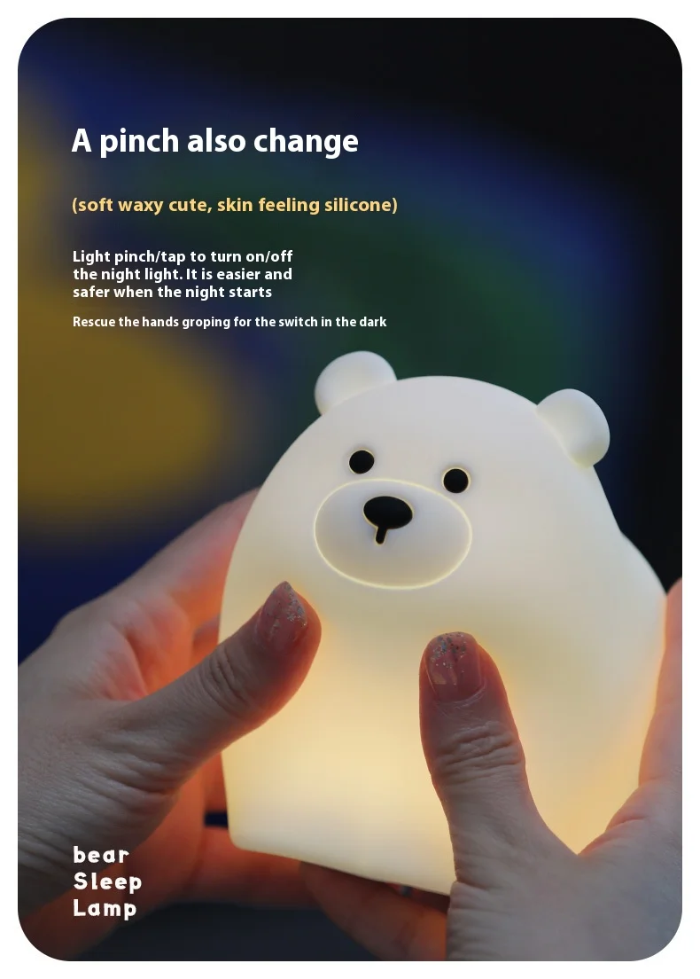 2025 New Polar Bear Patting Silicone Night Light for Children's