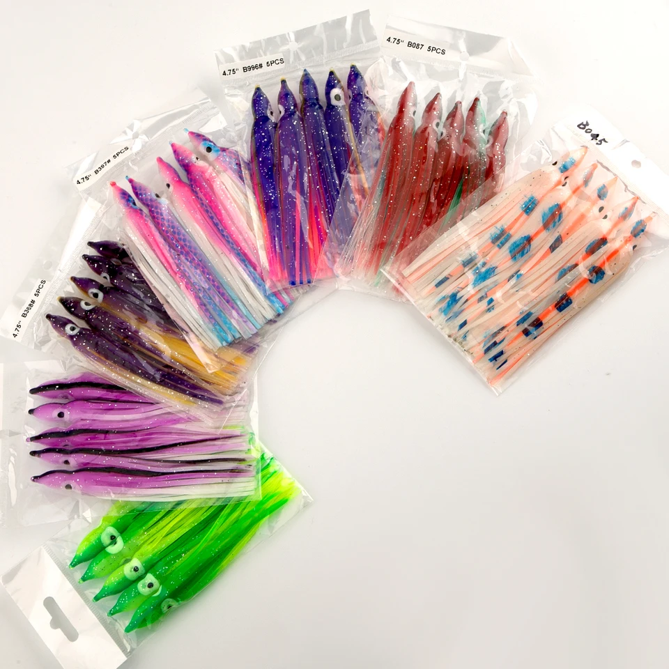 Lotto 50 Esche Soft Plastic Gomma – Calamari, Polpo, Hoochies Per Pesca
