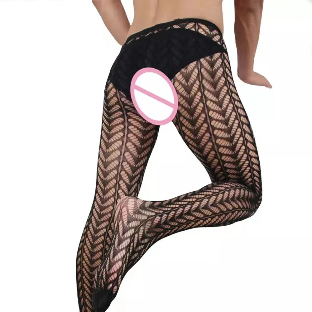 Sexy Men Sissy Stockings Low Waist Pantyhose Sheer Mesh Hollow Out Fishnet Tights Summer Breathable Man Pantyhose