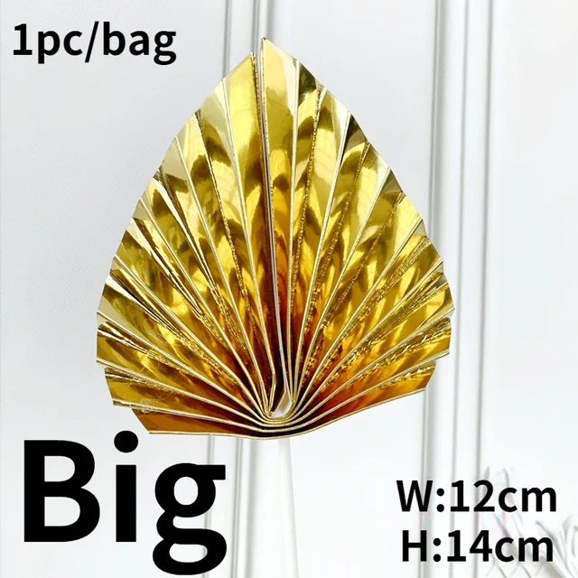 Palm Spear Cake Topper Happy Birthday Palm Leaf Decoration Cake Decorating Wedding Baking Dessert Table Party Favors Mirror-Gold-Big