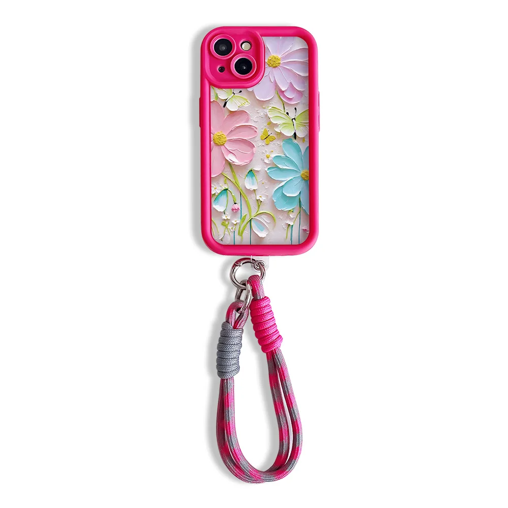 Daisy Flower Wrist Chain Shockproof Case with Lanyard Strap