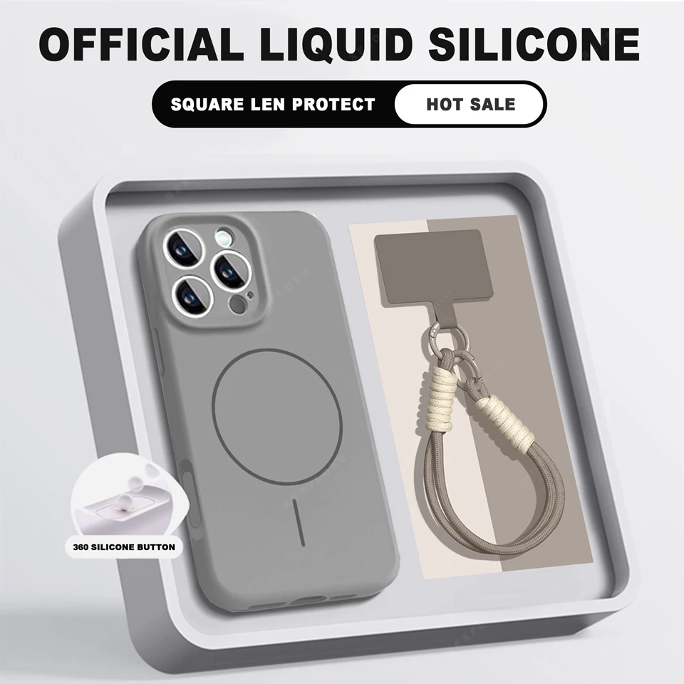 Magnetic Silicone Phone Case with Wrist Strap and Lanyard